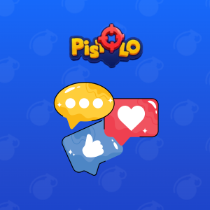 Pistolo-Social-Media-Symbole mit Sprechblasen und Herz-Symbolen